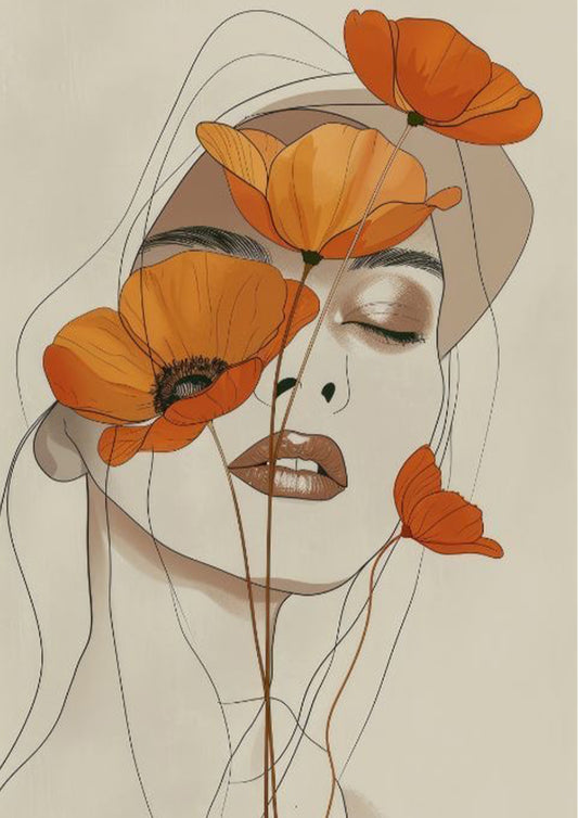 Terracotta Poppy Abstract Portrait Poster Wall Art