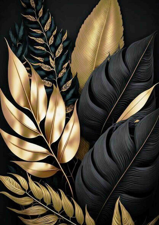 Black & Gold Tropical Leaves Wall Art