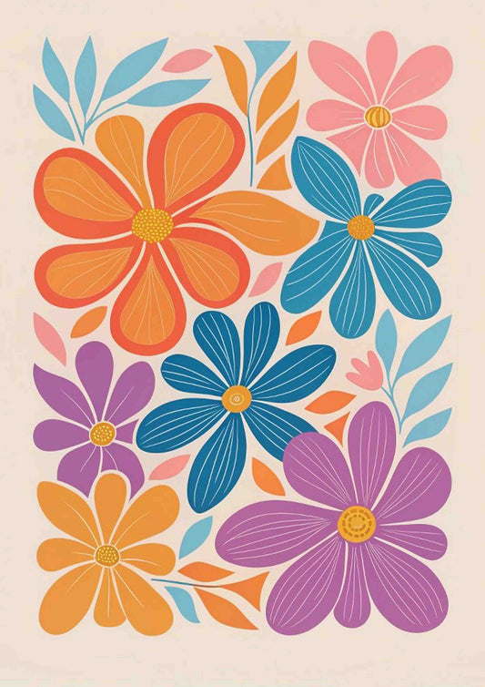 Multi-Colored Retro Floral Wall Art
