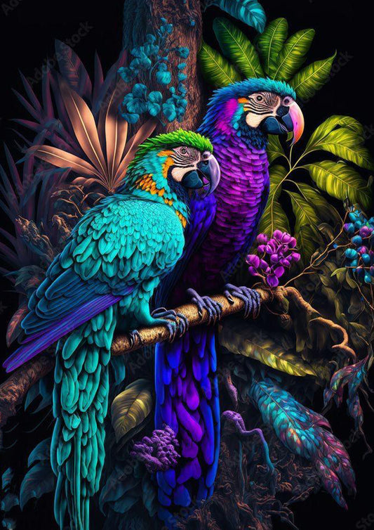 Vibrant Jungle Parrots Poster Wall Art