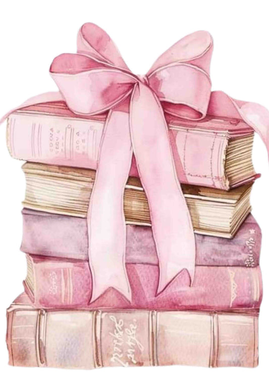 Pink Ribbon Book Stack Poster Wall Art