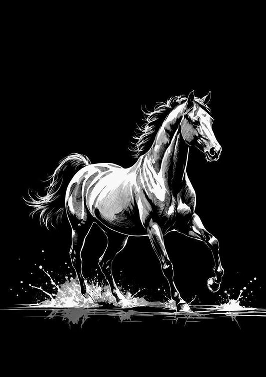 Monochrome Running Horse Poster Wall Art