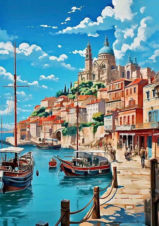 Mediterranean Harbor Town Poster Wall Art