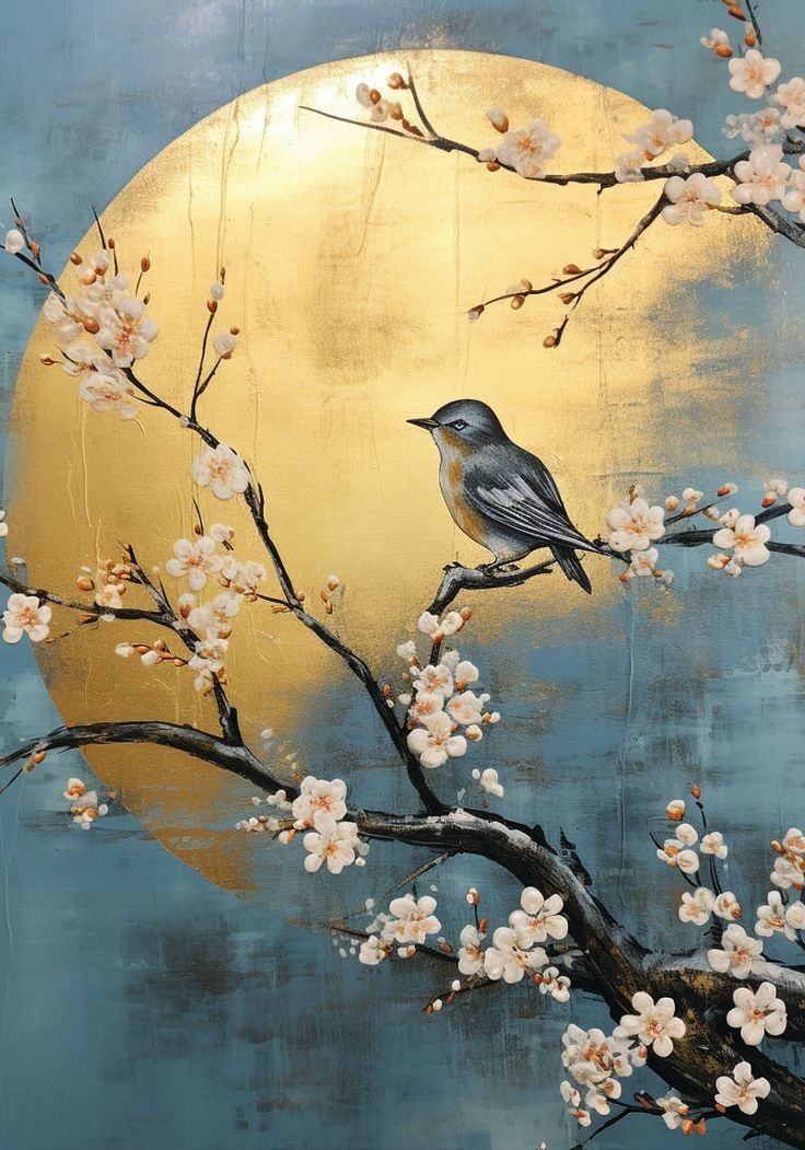 Bluebird & Cherry Blossom Poster Wall Art