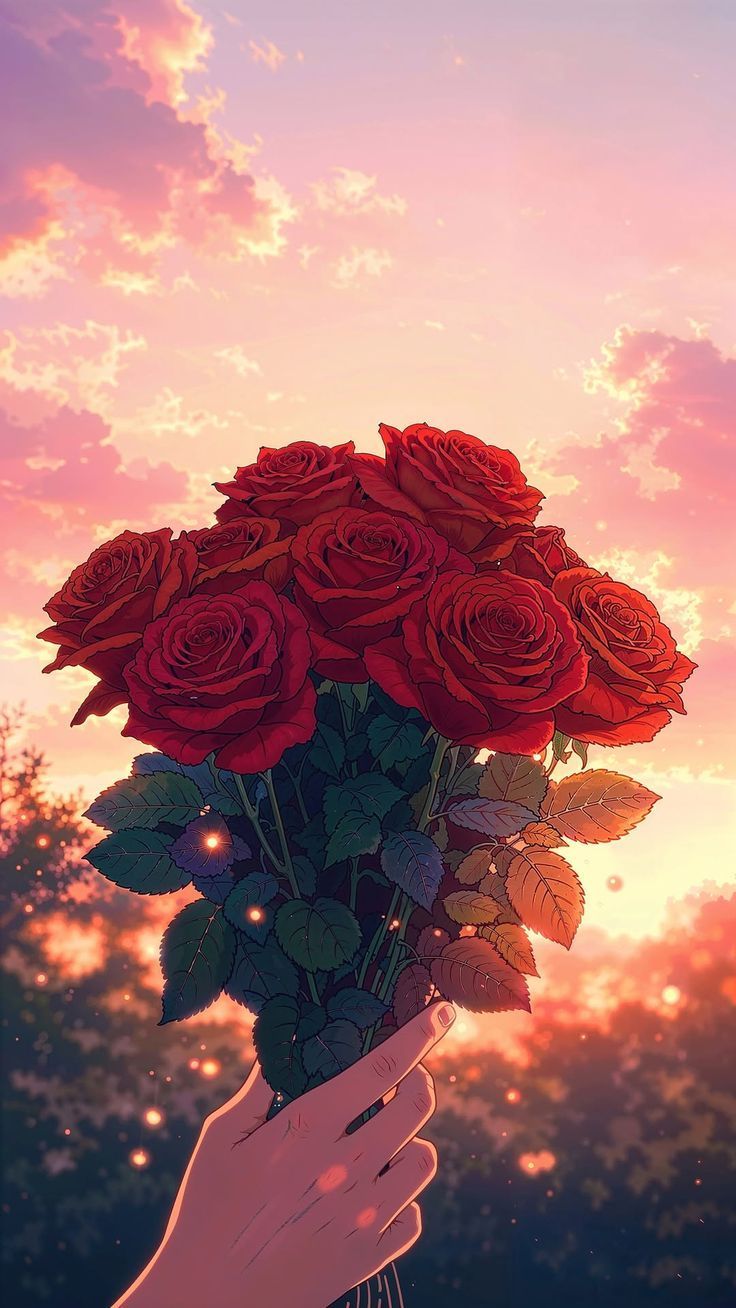 Holding a Bouquet of Roses Poster Wall Art