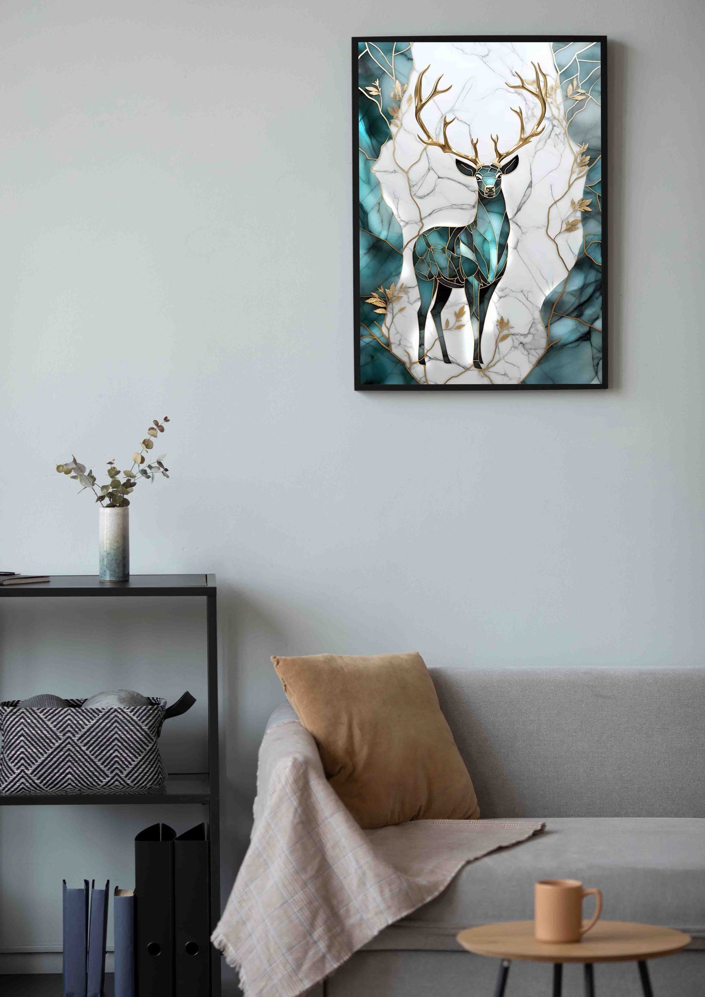 Blue & Teal Geometric Deer Poster Wall Art