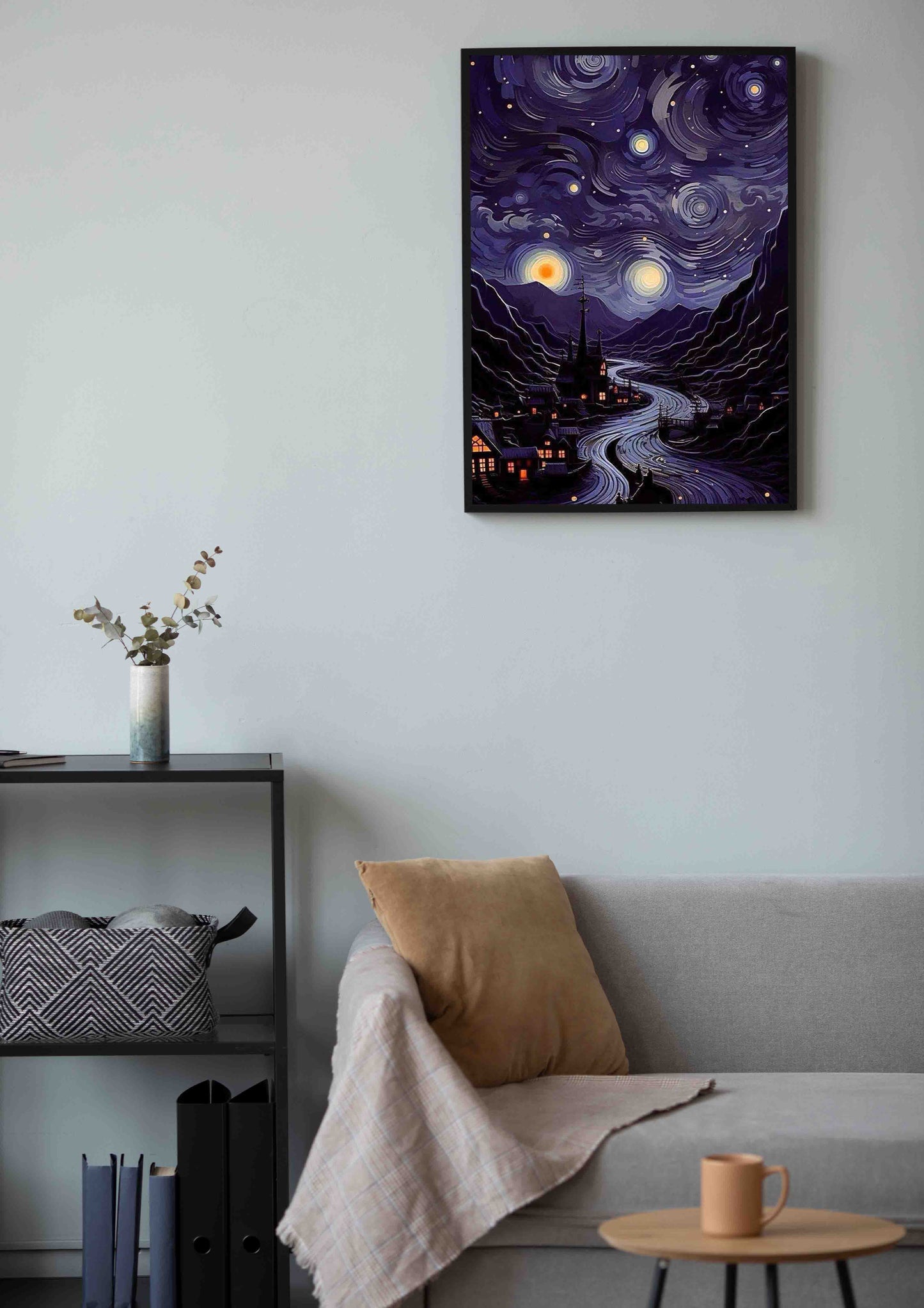 Starry Night Village River Poster Wall Art