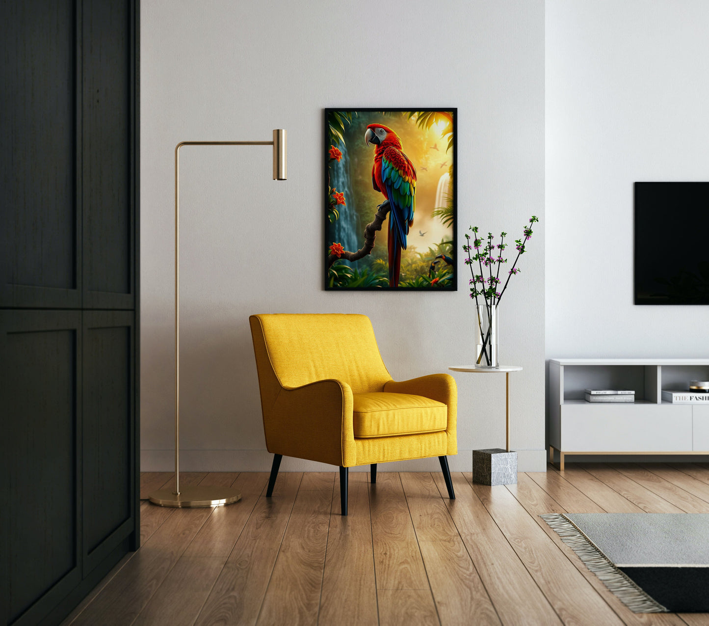 Scarlet Macaw Waterfall Poster Wall Art