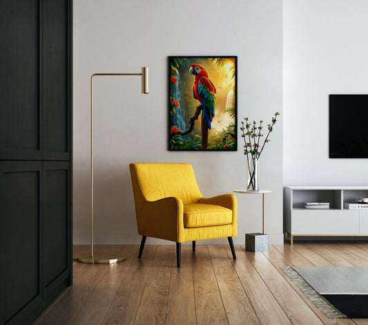 Scarlet Macaw Waterfall Poster Wall Art