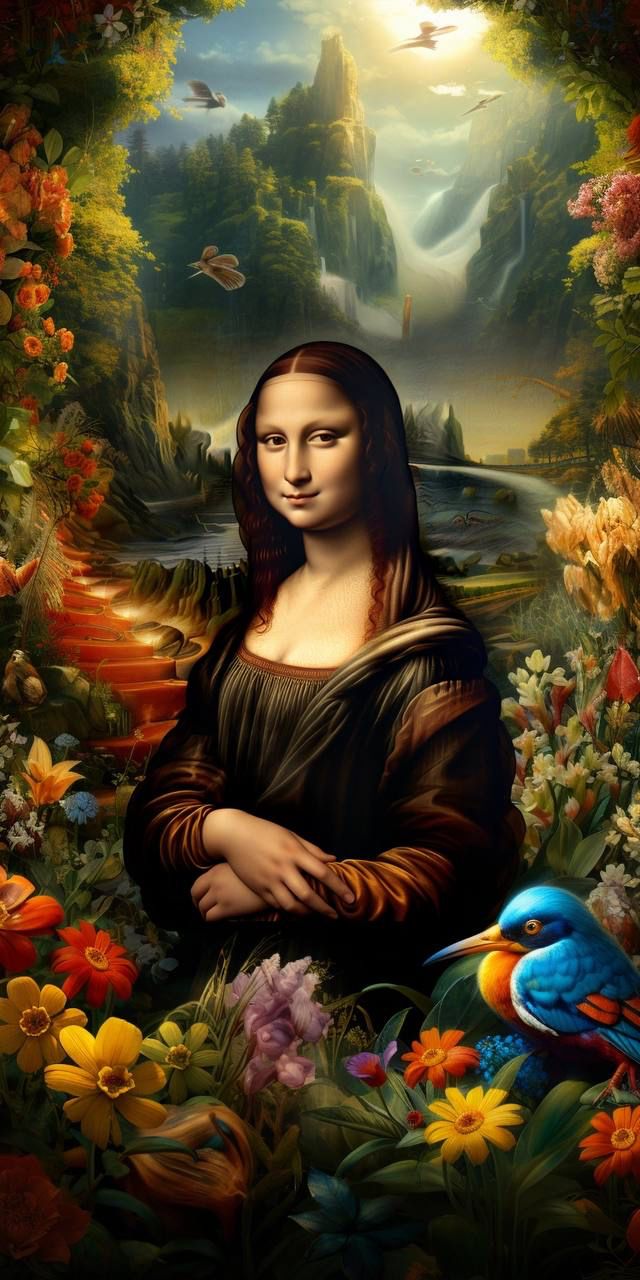Mona Lisa in the Garden Poster Wall Art