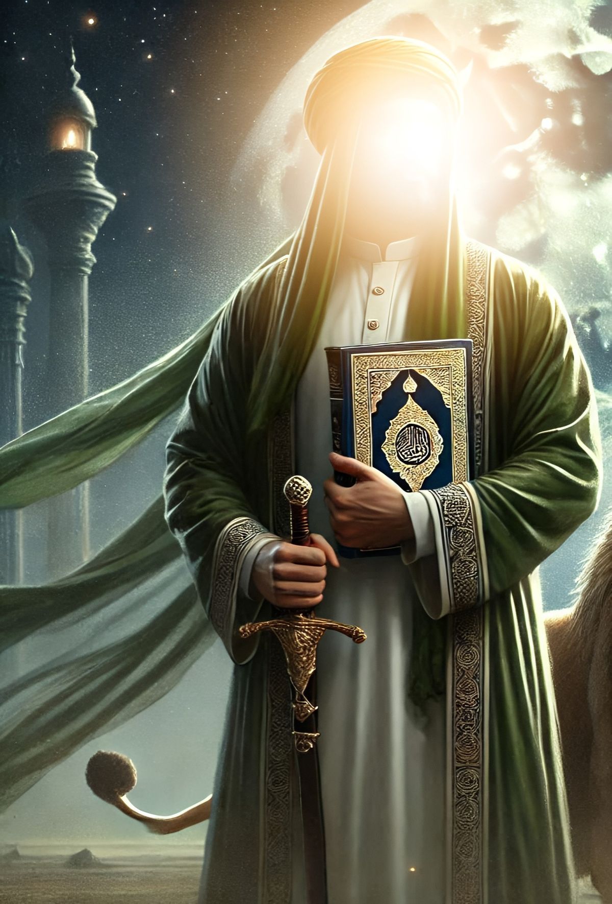 Allegorical Islamic Hero with Sword and Quran Poster Wall Art