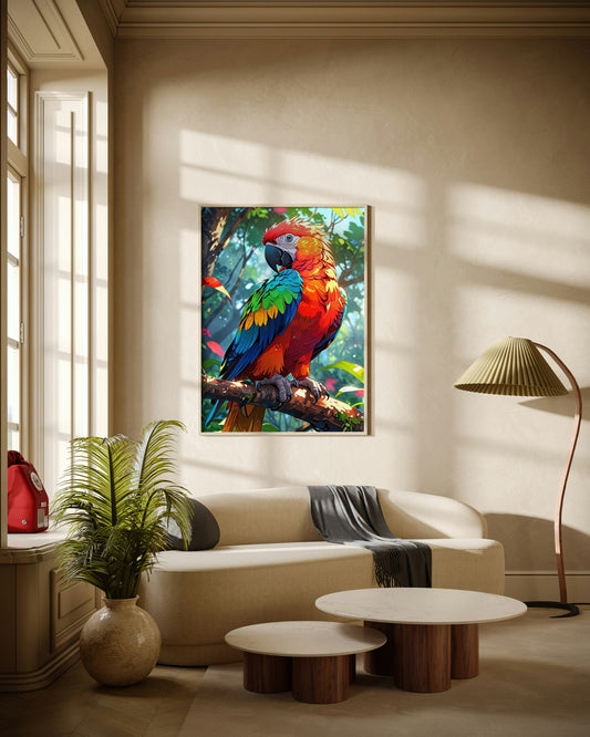 Colorful Macaw Perched in the Jungle Poster Wall Art