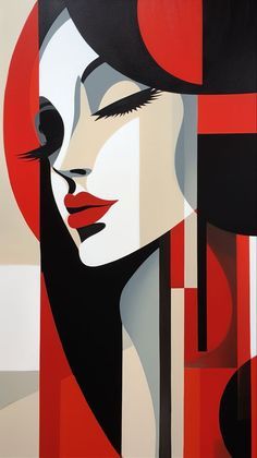 Red and White Geometric Abstract Woman Poster Wall Art