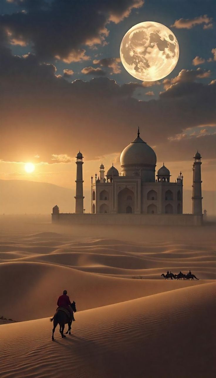Taj Mahal Desert Moon Poster Wall Art