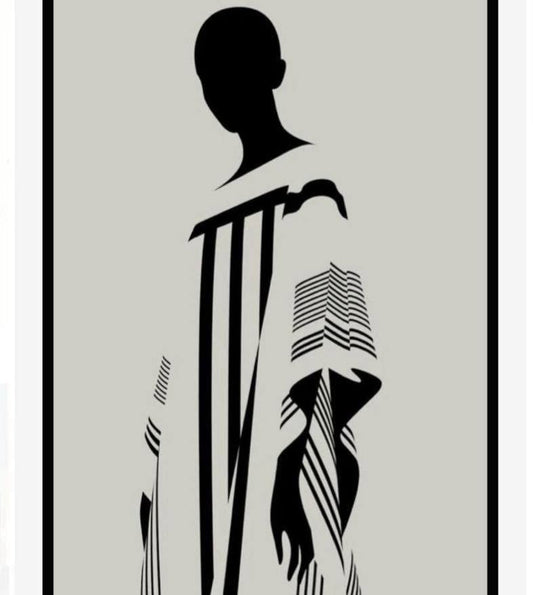 Black & White Striped Figure Wall Art