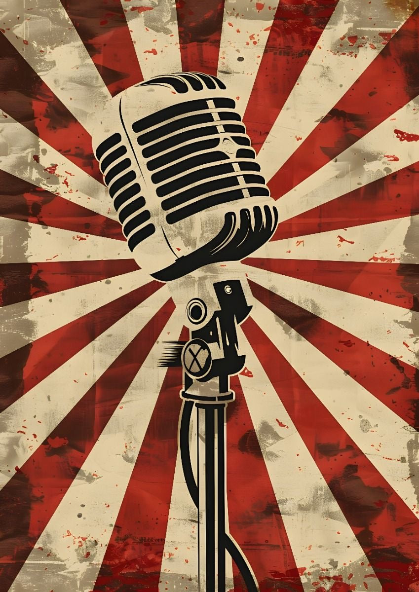Vintage Microphone & Sunburst Wall Art