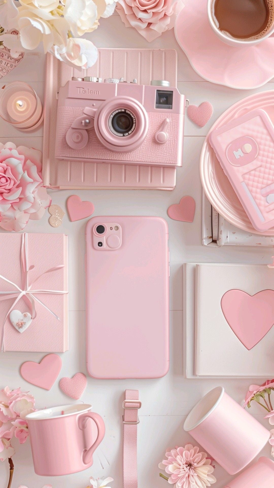 Pink Aesthetic Flat Lay Wall Art
