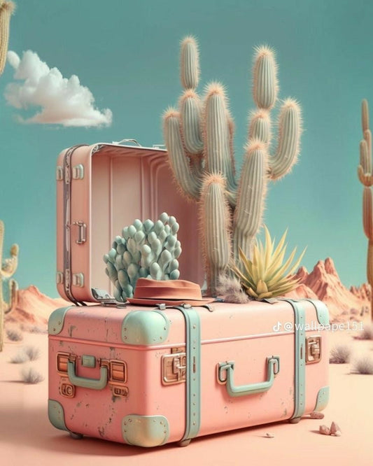 Desert Suitcase & Cactus Wall Art