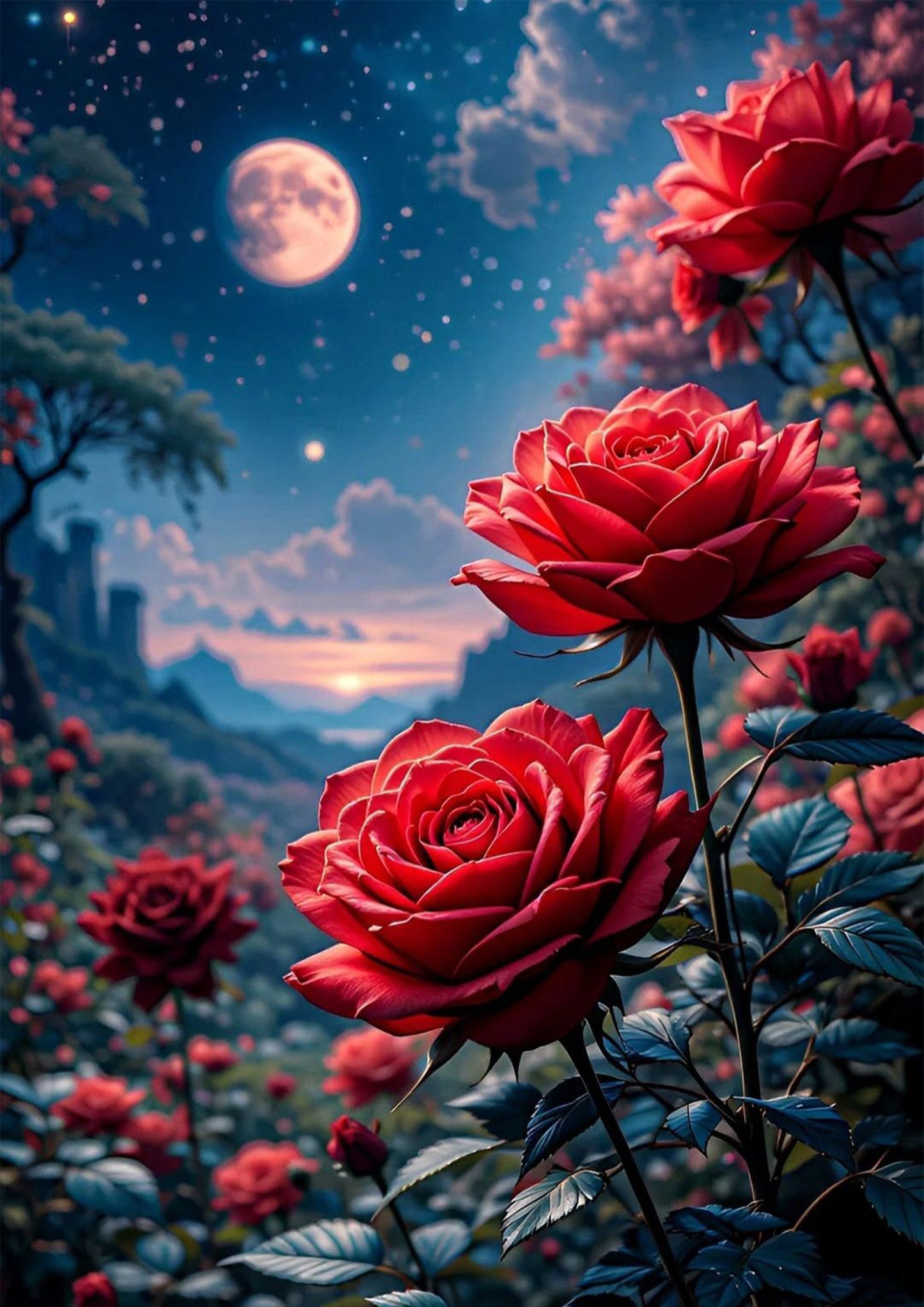Romantic Rose Field at Night Wall Art