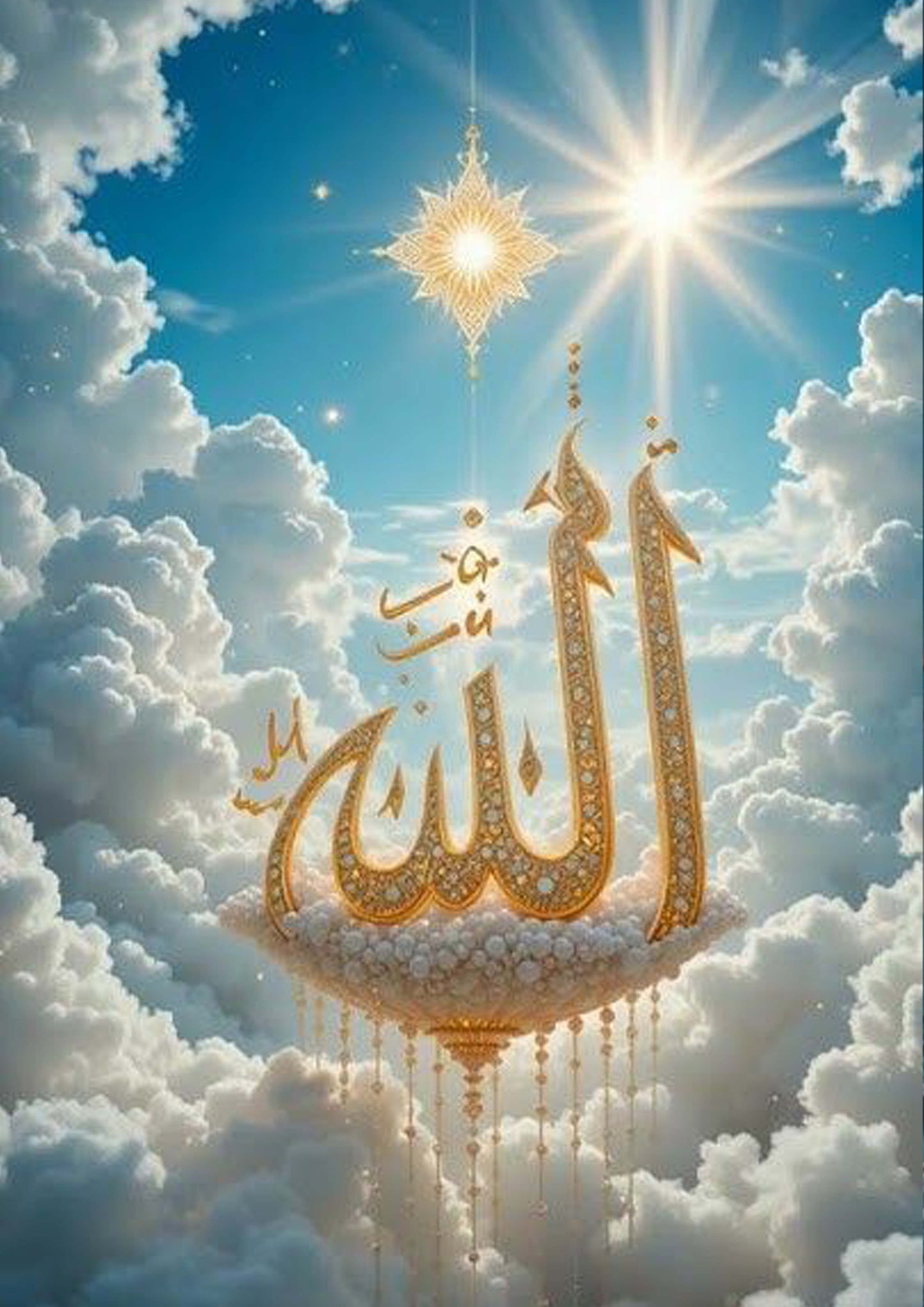 Allah Calligraphy with Diamond & Cloud Wall Art