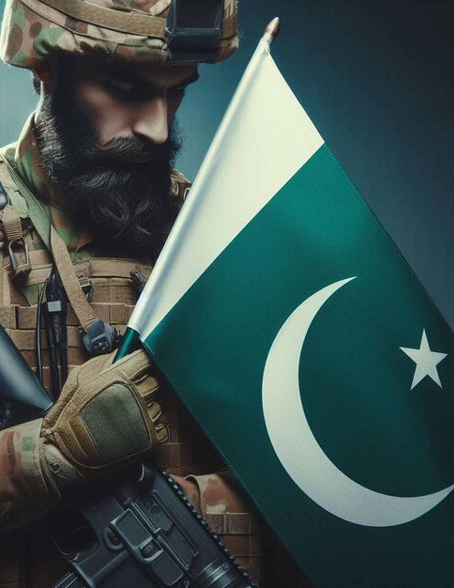 Soldier Holding Pakistani Flag Poster Wall Art