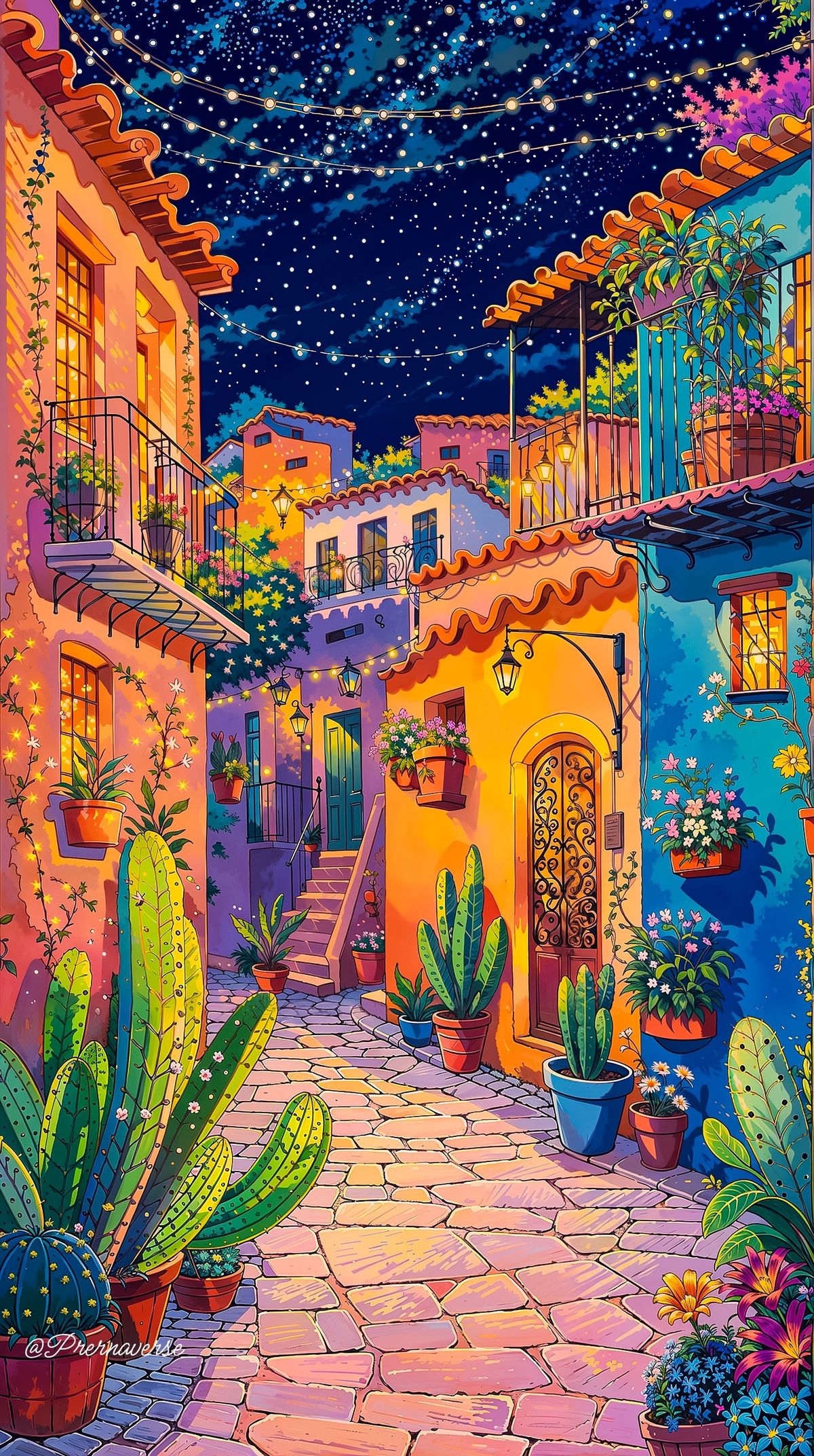 Starry Night in a Mexican Alley Poster Wall Art