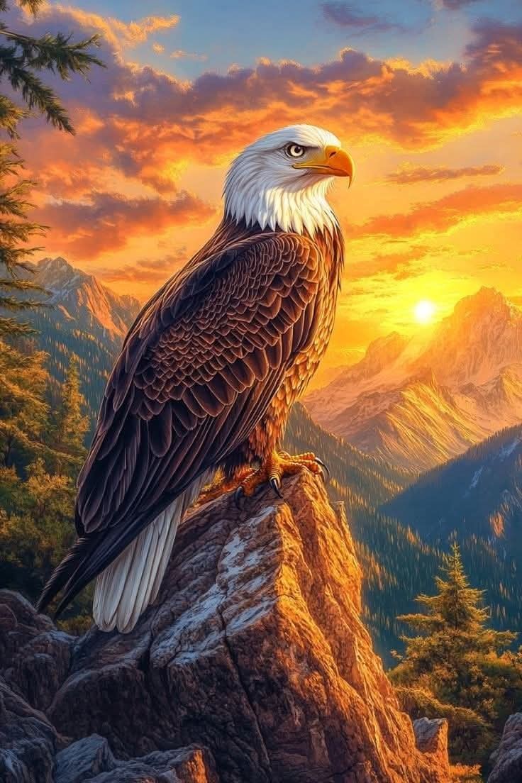 Majestic Eagle Sunset Poster Wall Art