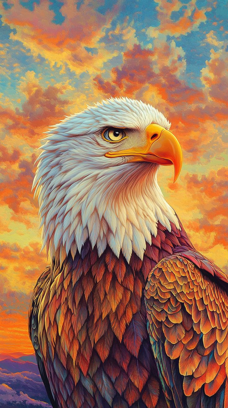 Bold Eagle with Sunset Sky Poster Wall Art