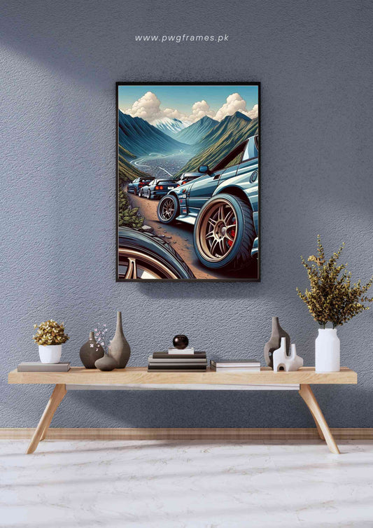 Anime-style Japanese Sports Cars Poster Wall Art