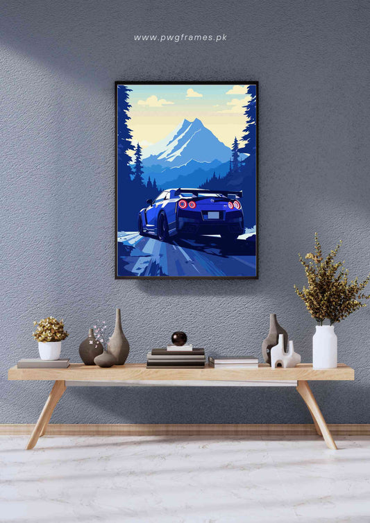 Nissan GTR Snowy Mountain Poster Wall Art