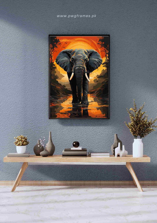 Bold Elephant African Sunset Poster Wall Art