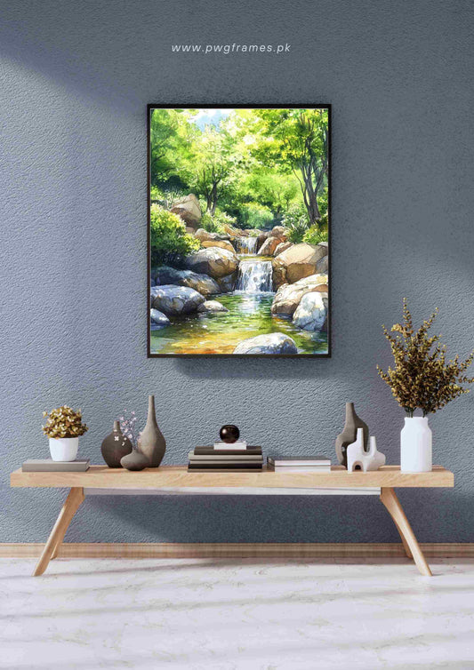 Tranquil Forest Stream Watercolor Poster Wall Art