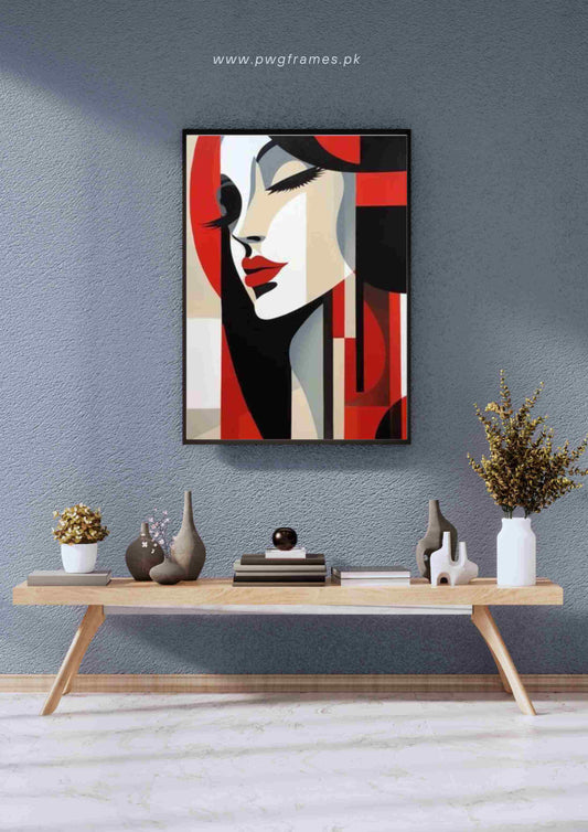 Red and White Geometric Abstract Woman Poster Wall Art