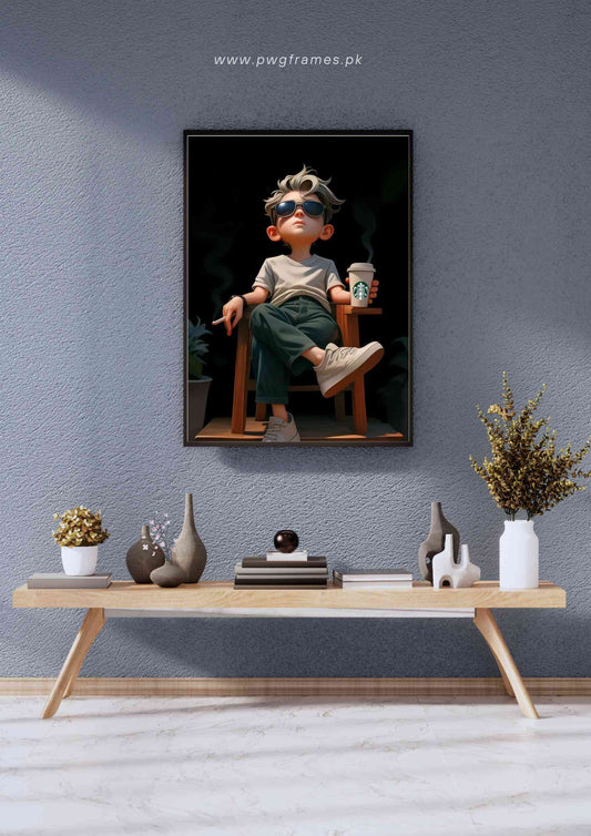 Cool Kid with Coffee Poster Wall Art