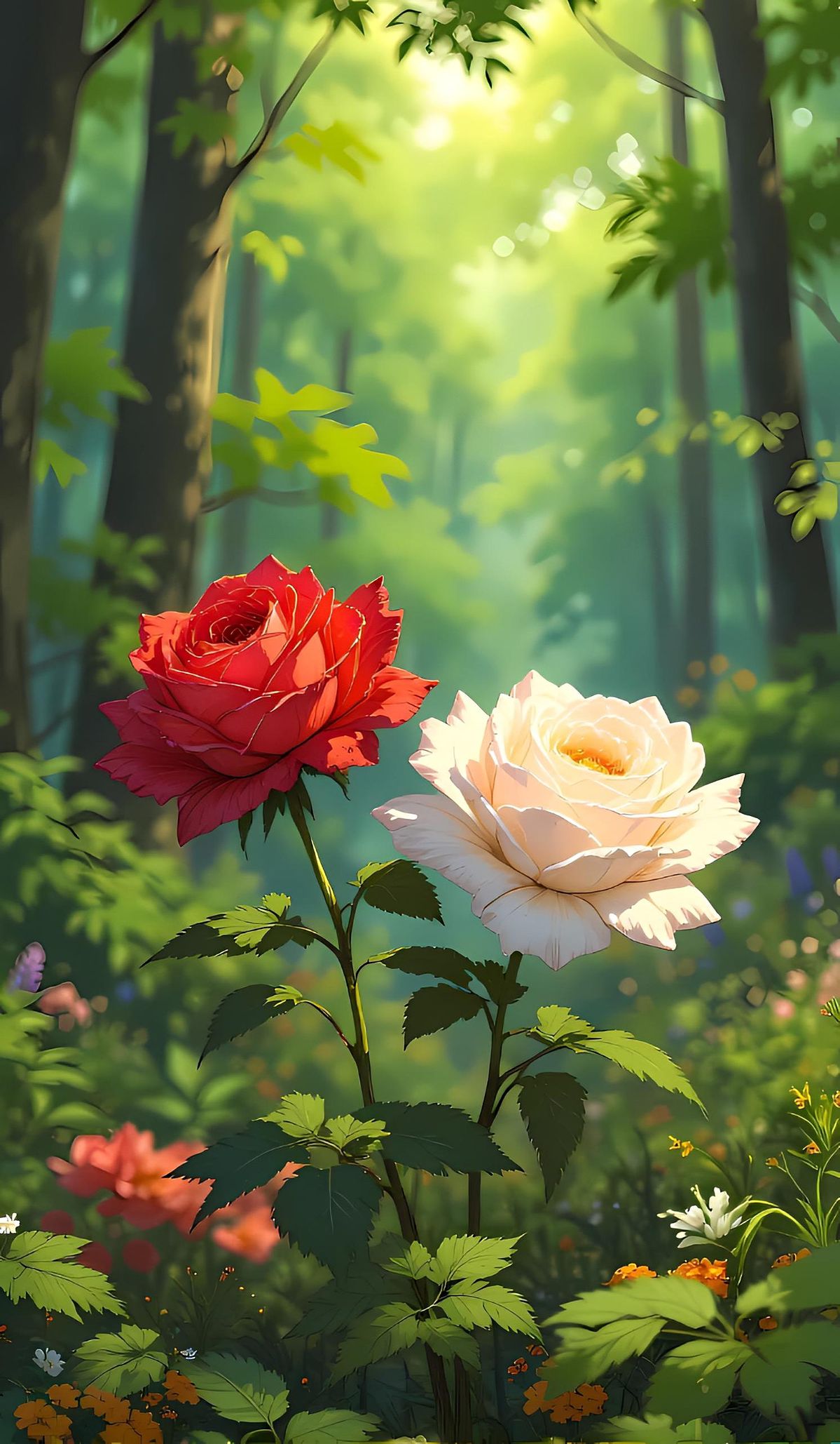Two Roses in a Forest Poster Wall Art
