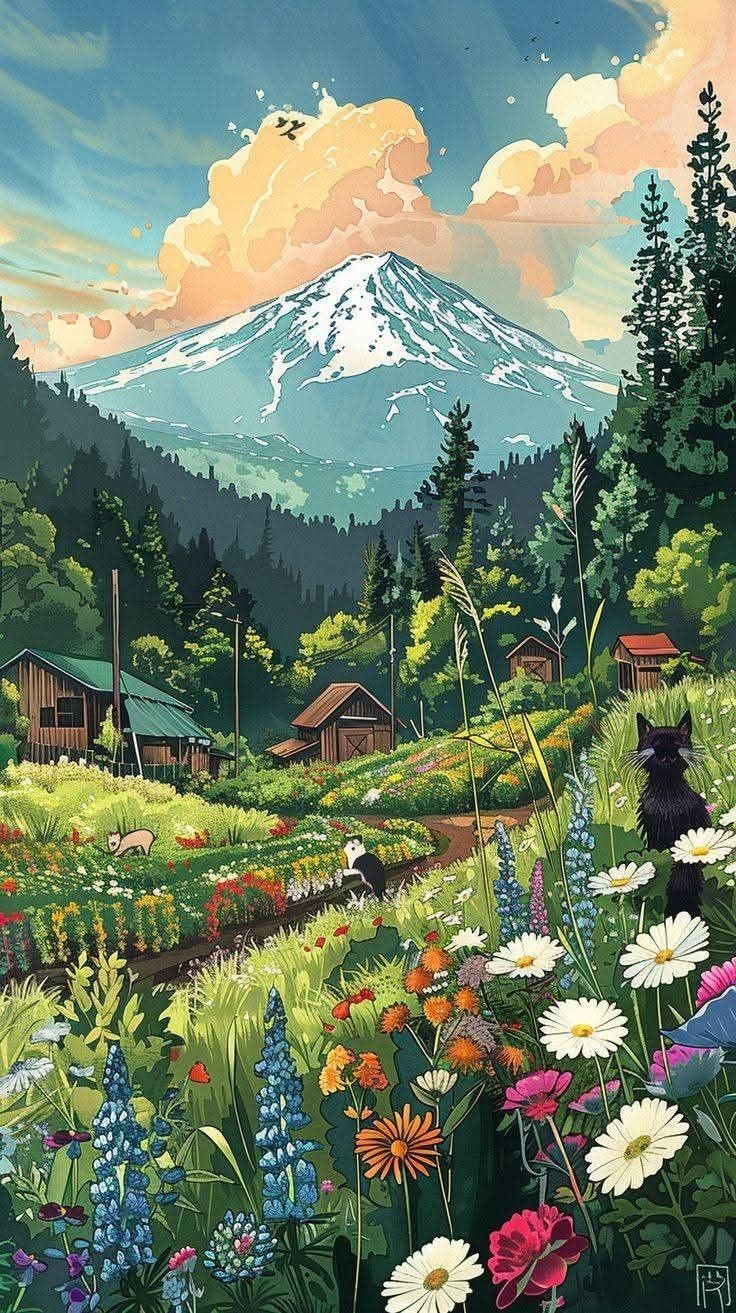 Japanese Countryside Mount Fuji Poster Wall Art