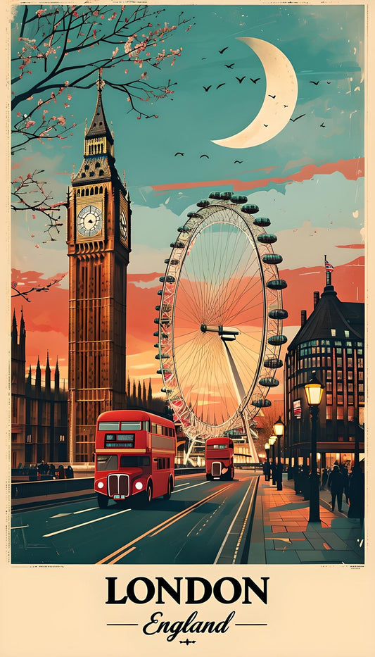 Vintage London Big Ben and Eye Poster Wall Art