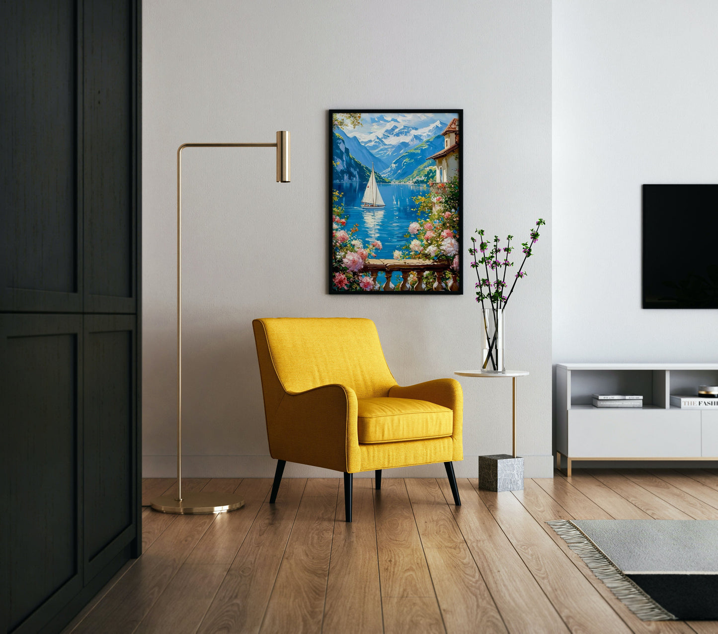 Alpine Lake View with Flowers Poster Wall Art