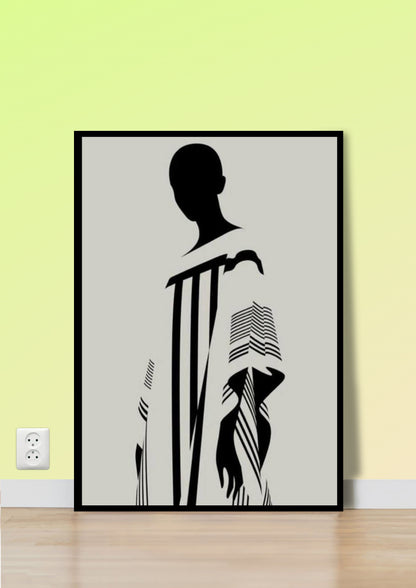 Black & White Striped Figure Wall Art