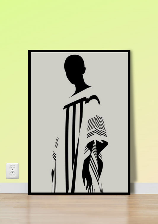 Black & White Striped Figure Wall Art
