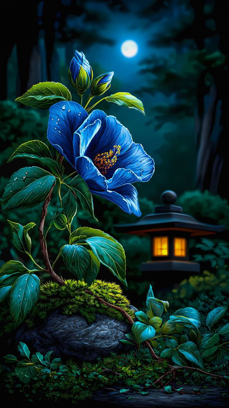 Midnight Blue Hibiscus Poster Wall Art