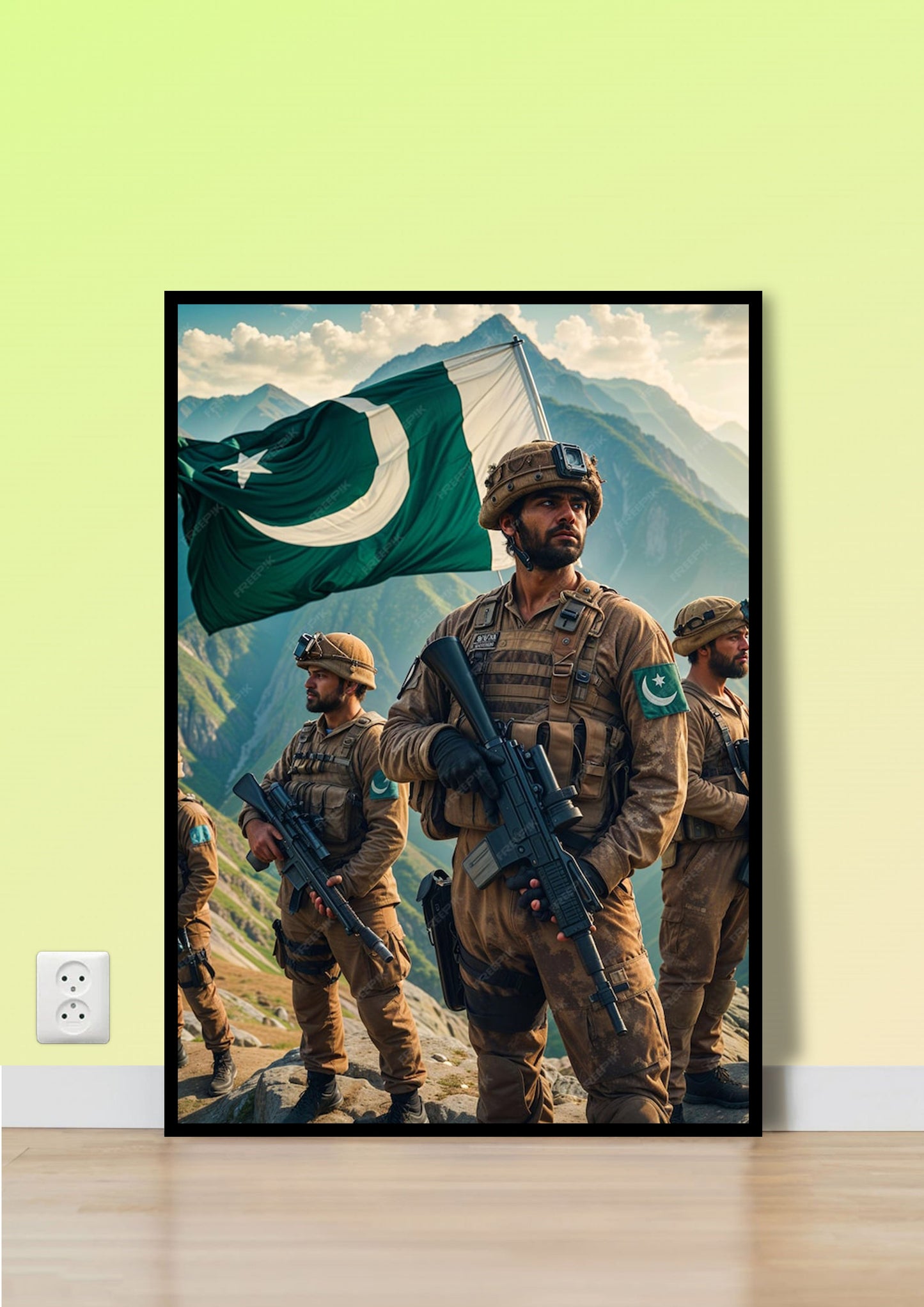 Pakistani Soldiers with Flag Poster Wall Art