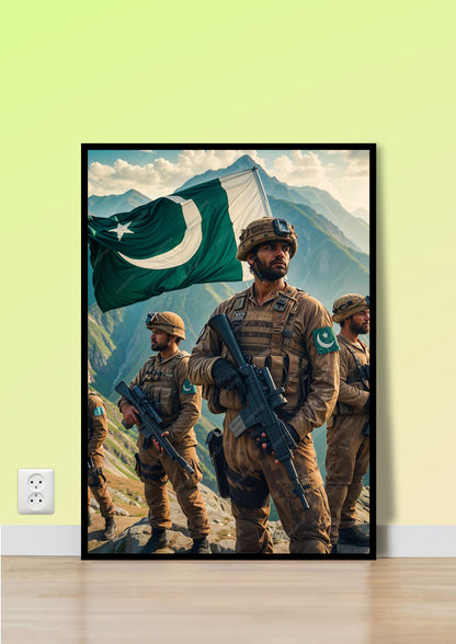 Pakistani Soldiers with Flag Poster Wall Art