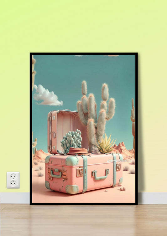 Desert Suitcase & Cactus Wall Art