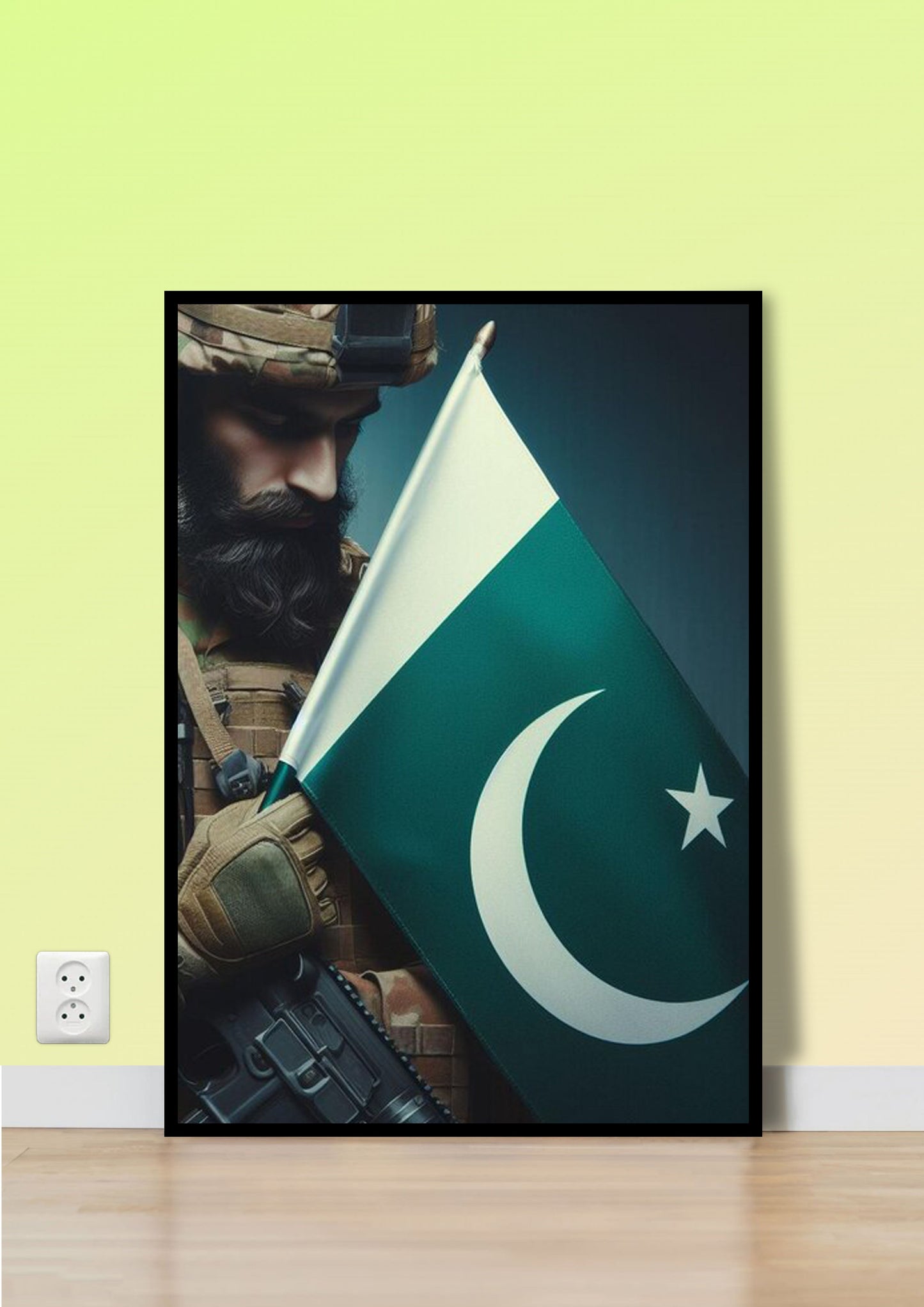 Soldier Holding Pakistani Flag Poster Wall Art