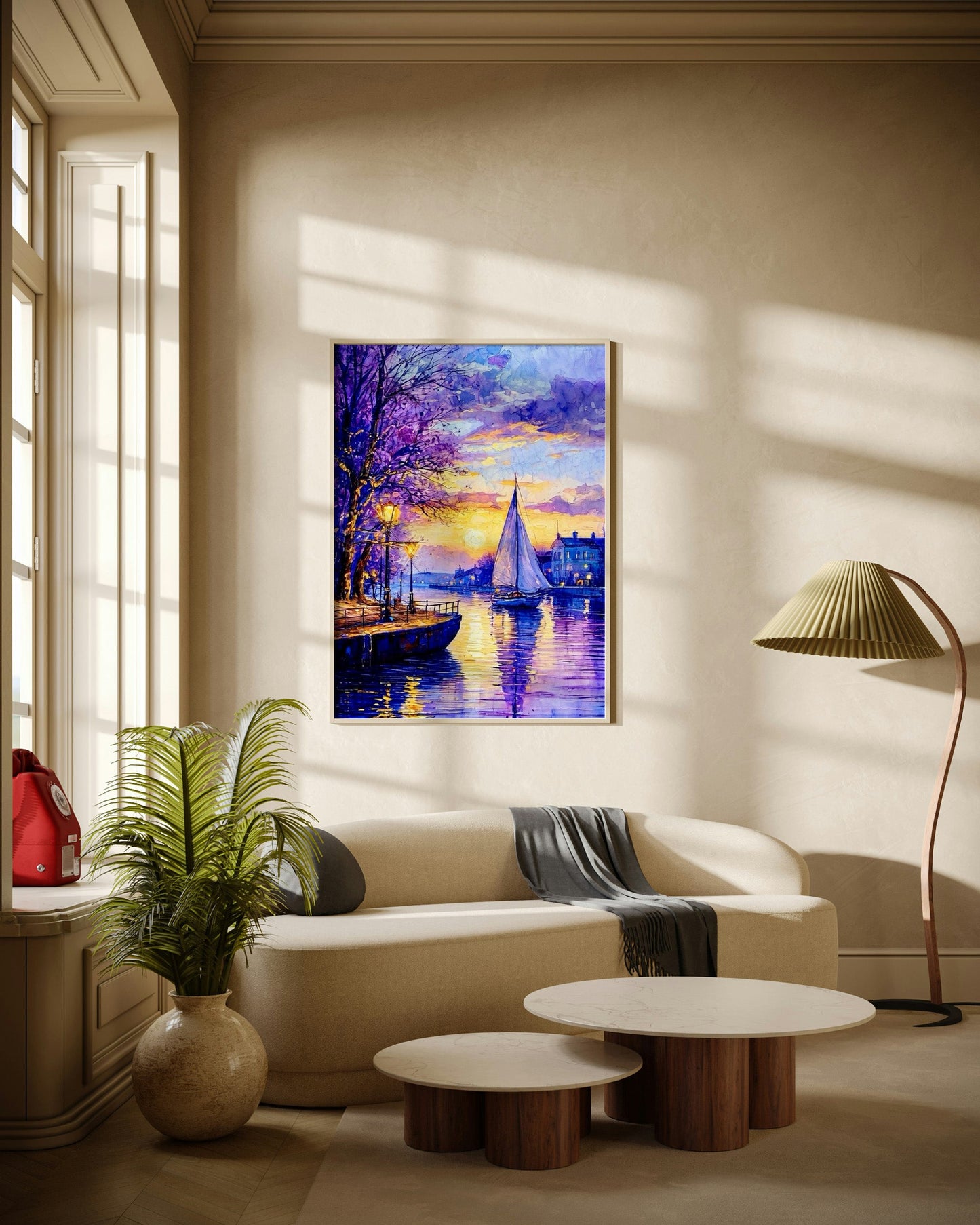 Evening City River Scene Poster Wall Art