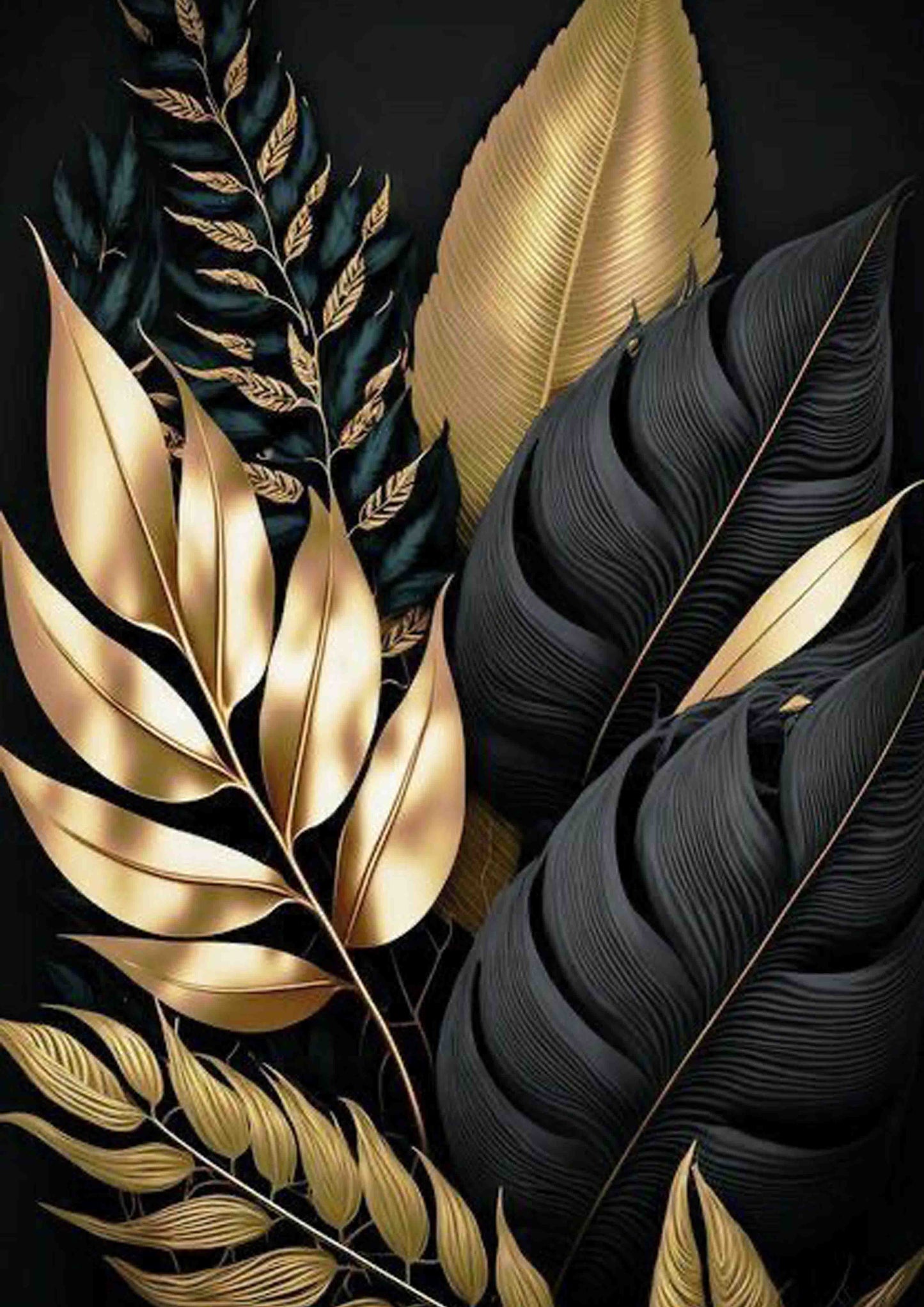 Black & Gold Tropical Leaves Wall Art