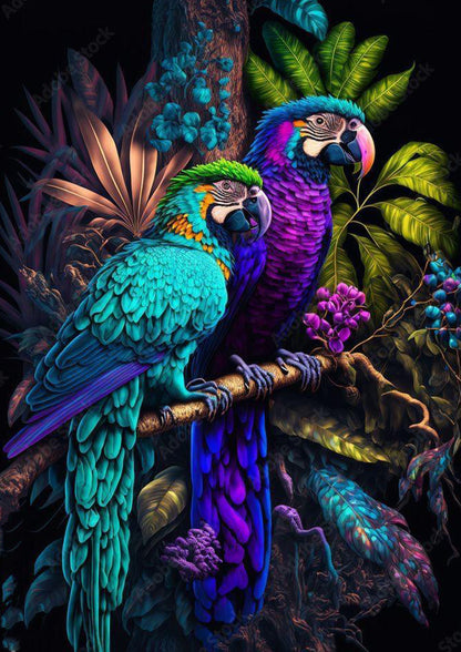 Vibrant Jungle Parrots Poster Wall Art
