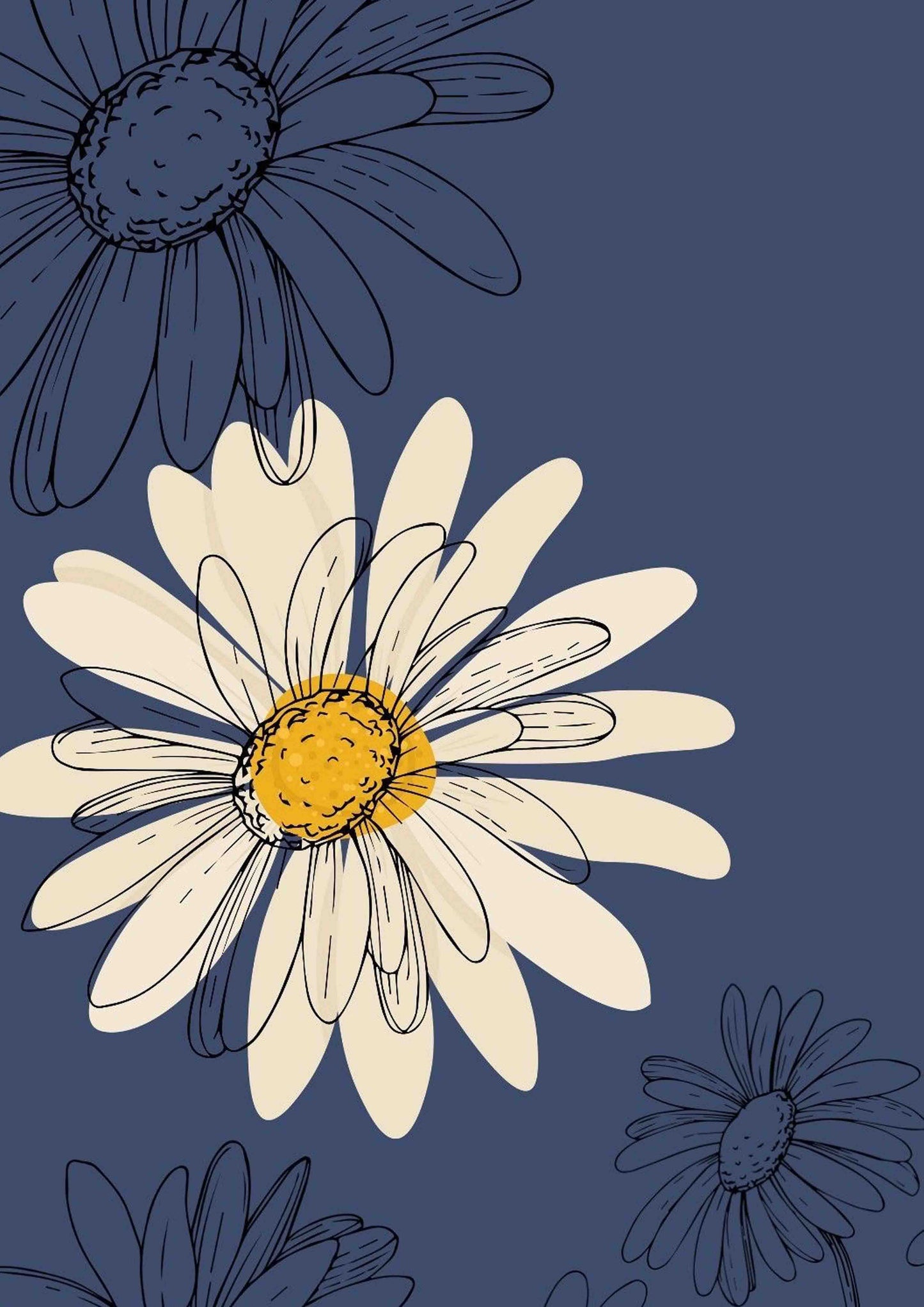 Navy & Yellow Daisy Floral Poster Wall Art