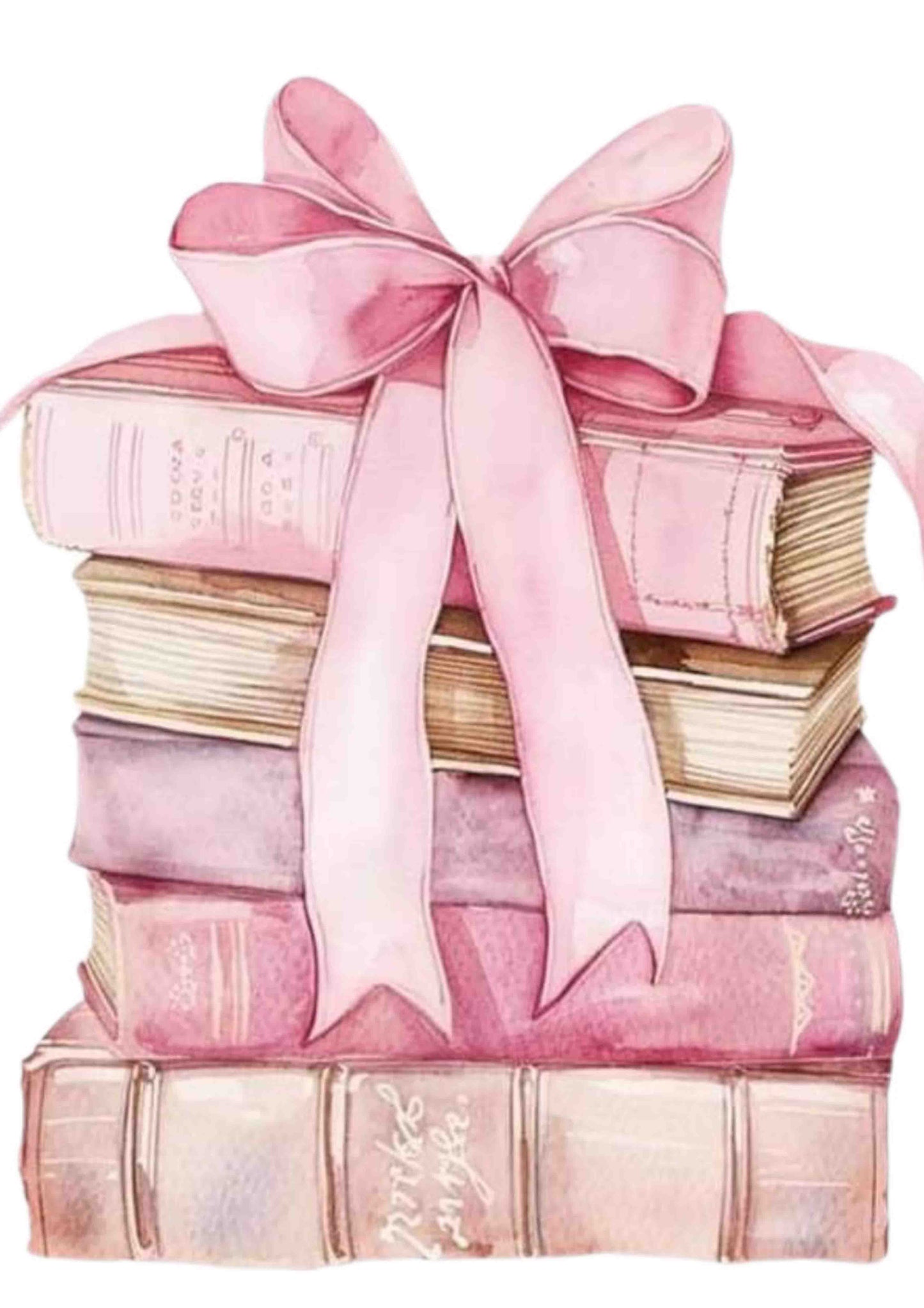 Pink Ribbon Book Stack Poster Wall Art